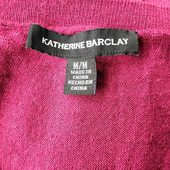 Katherine Barclay Womens Extra Fine Merino Wool V Neck Sweater Cranberry Medium - Picture 3 of 10